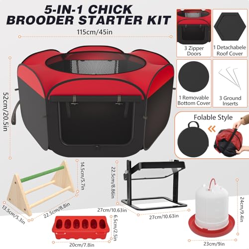 Brooder Box for Chicks Starter Kit - 5 in 1 Chick Enclosure Tent Collapsible Chicken Brooder with Heating Plate, Feeder, Waterer, Perch, Fits Baby Chicks, Ducks, Quail - color: Chick Brooder with Heating Plate and Bundles