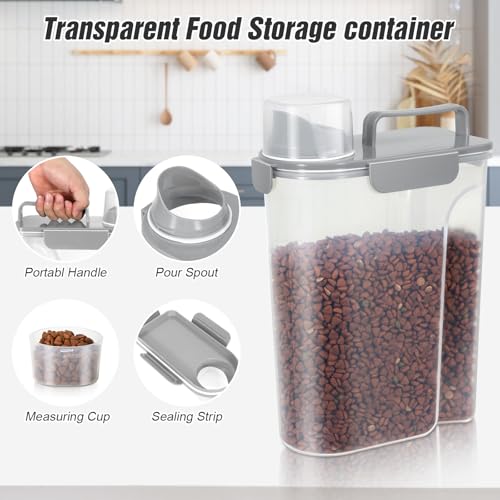 TBMax Dog Cat Food Storage Container 5 to 7 lbs, Airtight Pet Food Dispenser with Easy-Pouring Spout & Measuring Cup, Portable Kibble Container for Travel Dog Food Storage - color: Light Grey, size: 6 Qt