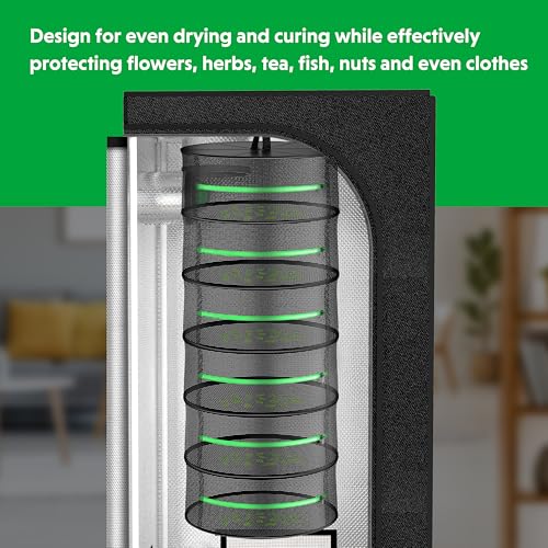 iPower 2ft 6-Layer Herb Drying Rack Breathable Mesh Hanging Dryer with Zippers Foldable Heavy Duty Ring for Garden Plant, Free Storage Bag and Hook Included, 2 Packs - size: 6-Layer
