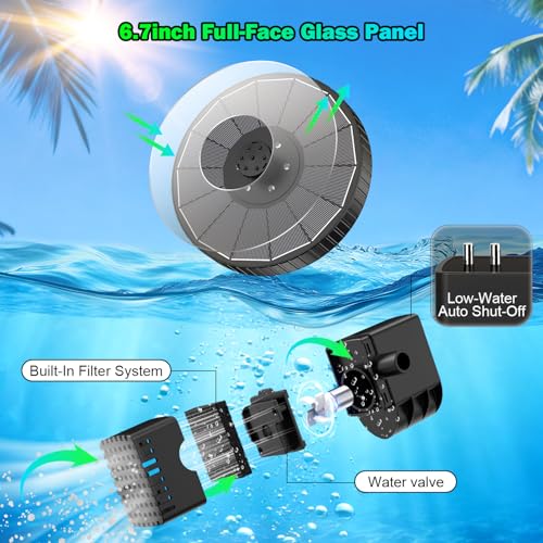 SZMP 3.5W Glass Solar Fountain with Swivel-Out Fixed Rods, Solar Bird Bath Fountains with LED Lights and 2000mAh Battery, 7 Nozzles, Outdoor Solar Water Fountain Pump for Garden, Pool, Pond (Black) - color: Black