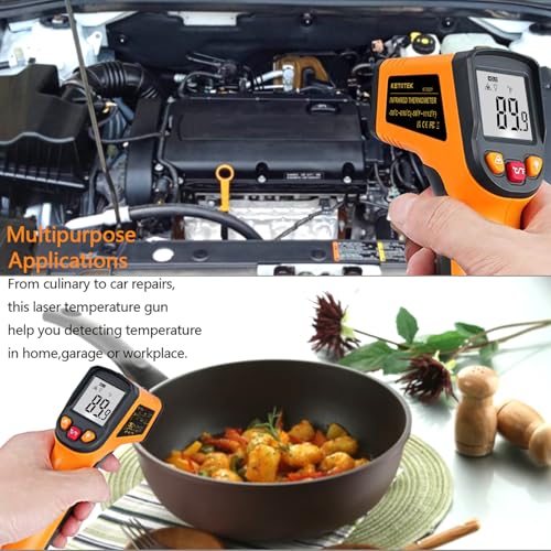 Ketotek Digital Infrared Thermometer Temperature Gun -58°F to 1112 °F(-50°C to 600°C) Handheld Non Contact IR Laser Thermometer KT600Y for Cooking Meat Refrigerator Pool Pizza Oven BBQ Food - color: Orange