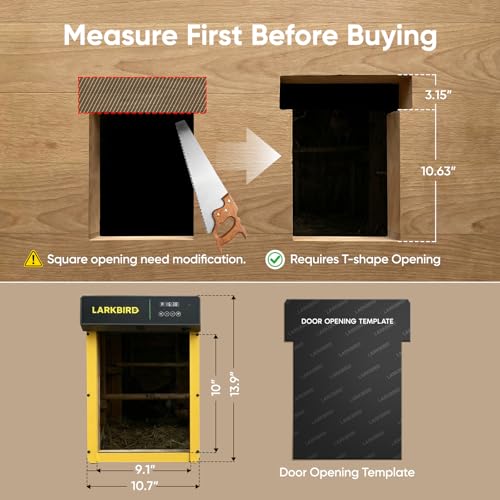 Larkbird Upgraded Automatic Chicken Coop Door Solar Powered, Yellow | Auto Chicken Door with Bluetooth App Control, Custom Audio Recording, Timer & Light Sensor, Anti-Pinch Design - color: Yellow