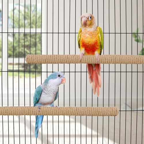 Hypeety Bird Perch Stand Natural Wood Parrot Hemp Rope Perch for Birdcage | Natural wood chewable stand, cage accessories toy, for macaws/cockatoos/african greys/budgies/parakeets, 2pcs, 11.81''/30cm