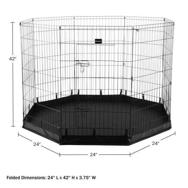 Dog Playpen - Foldable Metal Exercise Puppy Play Pen with Eight 24x42in Extra-Tall Panels and Gate - Indoor/Outdoor Dog Fence with Fabric Bottom for Dogs, Cats or Small Animals by PETMAKER (Black) - size: 24" x 42"