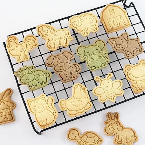 Barnyard Animal Cookie Cutters 8Pcs Rabbit Dog Cat Biscuit Molds for Baking | 3D Embossing Turkey Duck Cute Cookie Stamps for Farm Animal Themed Party Homemade Snack Making - color: Farm B