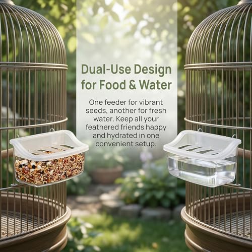 NOLITOY Hanging Bird Feeder for Cage, 2 Pack 4 Compartment Food and Water Bowl Bird Cage Cup, Plastic Feeder Cups for Parakeet Parrot Budgie Canary Pigeon