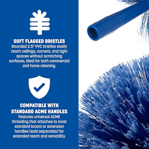 Sparta Round Duster Head, Soft Flagged Bristles, 9 Inch, Blue | Flo-Pac, Electrostatic Bristles, Ceilings and Corners, Handle Sold Separately, BPA Free
