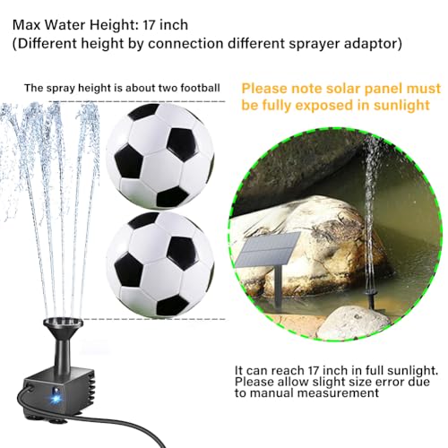 Biling Upgraded Solar Fountain Pump Kit with Ground Stake for Bird Bath | Adjustable Solar Panel, Brushless Low-Consumption Motor, 4 Spray Nozzles, ECO Solar Power for Garden Fish Tank - size: 1.5W