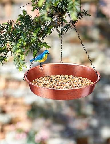 Hanging Bird Bath for Outside, 11.5” Antique Copper Metal Birdbath Bowl & Feeder with Black Chain for Outdoor Garden Yard Decor (0.7 Gallon) - color: Antique Copper Finish