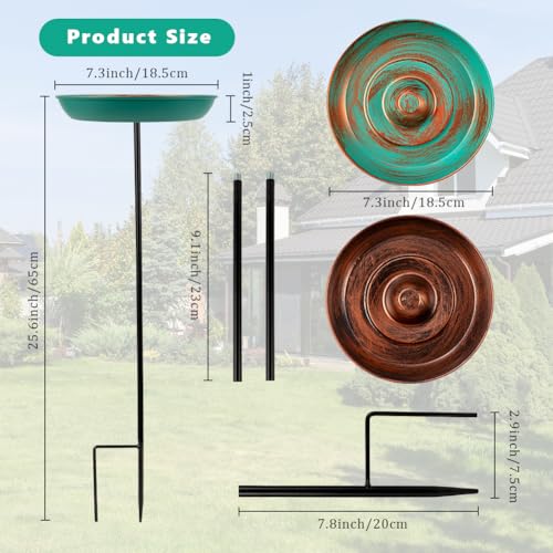 VEWOGARDEN 2 Pack Bird Bath for Outside Vintage Metal Bird Bath with Stake Outdoor Birdbath Set for Garden, Patio, Lawn Decor