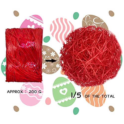PEVOGON Red Easter Grass Filler Paper Shreds for Easter Basket Gift Packaging Filling Egg Stuffer Party Supplies Decoration, 200G - color: Red