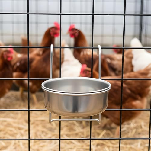 8 Pcs Stainless Steel Hanging Pet Bowl, 10 oz Kennel Food and Water Dish Feeder Coop Cup with Hook for Dog Crate, Cat, Rabbit Birds Chicken Cage No Spill