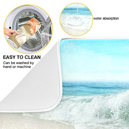 Sweetshow Summer Beach Dish Drying Mat 16 x 18 Inch Sea Wave Shells Starfish Drying Mat with High Absorbent Reversible Microfiber Kitchen Mat Dish Rack Pad Dish Drainer Mat Kitchen Counter Coffee Bar - color: beach, size: 16" x 18"