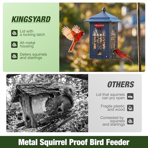 Kingsyard 5 Lbs Squirrel Proof Bird Feeders with Weight-Activated Perches | Large Metal Bird Feeder House for Outdoors, Weatherproof, Great for Small Wildbirds Cardinal Finch Bluebird, Blue - color: Blue