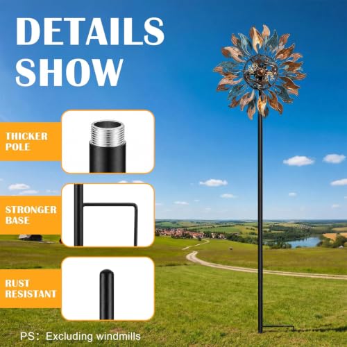Matte Black 72" h Replacement Pole for Large Wind Spinner, Windmill Replacement Parts, Three-Part Composition, 22mm Thicker Tube, Easy Assembly for Large Metal Wind Spinner (2 Prongs Base) - color: Matte Black, style: 2 Prongs Base