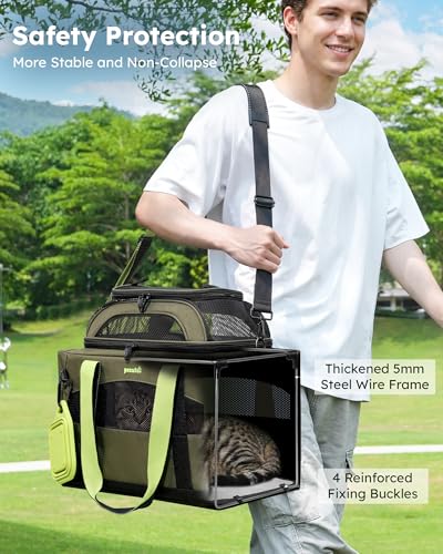 Pecute Cat Carrier,Top Expandable Dog Crate for Travel, Green | 5mm Anti-Collapse Steel Frame, Soft Mesh, Vet Visits, Foldable Travel Crate,Outdoor Hammock, Leakproof Pee Pad & Bowl - color: Green