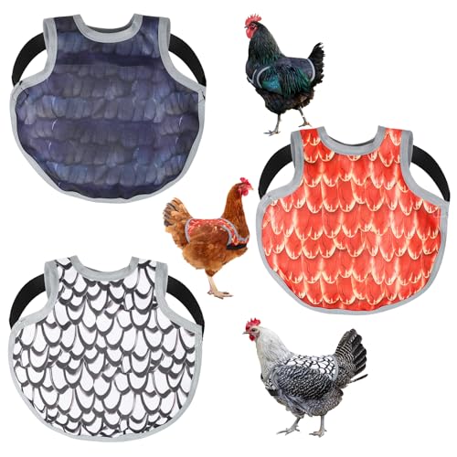3 Pcs Chicken Saddle for Hens with Wing Protector, Chicken Apron & Vest Jacket with Adjustable Straps, Oxford Waterproof Fabric, Protective Gear Against Pecking and Feather Damage