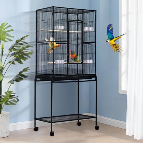 Garvee Large Bird Cage, 54" H Big Bird Cage with Stand for Parakeets Parrots Conures Lovebird Cockatiel Black