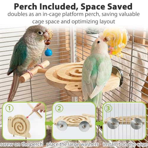 Bird Foraging Toys with Perch, for Novice/Older/Slow-Learning Birds | Kiln-Dried Wood Bird Enrichment Toys for Slow Feeder, Parakeet Puzzle Toy for Cages Reduce Seed Mess, Visible Food Design - size: no mirror