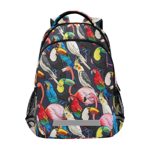 Kids Parrot Birds Backpack for Boys Girls School Bags | Elementary Middle, Travel Daypack Lightweight Waterproof with Reflective Strip - color: Colorful Exotic Birds