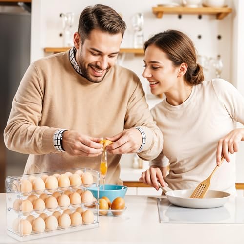 Clear Egg Holder for 36 Eggs, Egg Storage for Refrigerator, PET Egg Container for Kitchen Countertop, Egg Dispenser, Egg Tray
