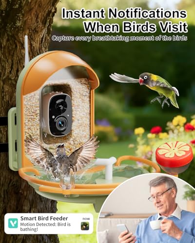Bird Feeder with Camera, Smart Birdfeeder with Cam Solar Powered, 2K HD Video, AI Identification, Instant Arrival Alerts, IP66 Bird Bath & Feeder,Gift for BirdLover (with Pump, Green) - color: Green, style: With Pump