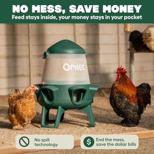 Omlet No Waste Chicken Feeder for Coop | Large 25lb Anti-Spill Poultry Feeder with 6 Feeding Ports | Feeds 12 Hens for 7 Days | Hanging or Free Standing | Weatherproof - size: 25lb