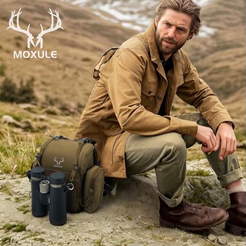 Binocular Harness Chest Pack: Bino Case with Rangefinder Pocket | Silent magnetic lid, one-handed access, removable pouches, rain cover, MOLLE webbing for Hunting Hiking Bird Watching - color: Wolf Brown, size: Large