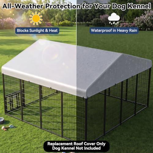 ROOMTEC 10 x 10 FT Outdoor Dog Kennel Cover, Replacement Canopy Only | Silver, 210D Coated Oxford, Waterproof, UV, 18 Secure Fasteners, Designed for ROOMTEC Kennels - size: 10.0"L x 10.0"W x 2.5"H