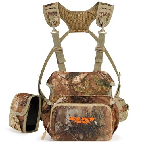 NEW VIEW Silent Binocular Harness Chest Pack, Hunting Bino Case with Dual MOLLE Straps, Binocular Harness with Detachable Chest Strap Rangefinder Pouch Rain Cover for Saddle Hunting Bird Watching - style: Removable