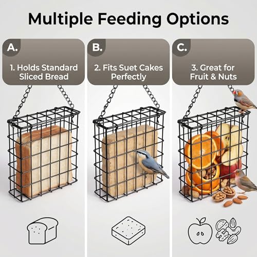 2Pcs Outdoor Suet Cage Bird Feeder, Suets Hanging Bird Feeder fo Attracting Birds, Single Suet Cake Capacity, Fruit Holder Style for Garden Yard Outside Hanging