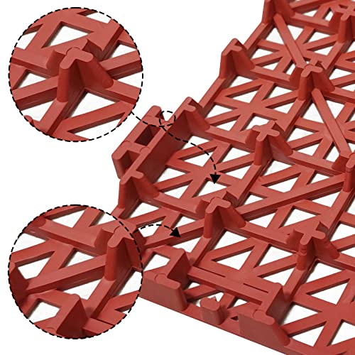 12 Pack Modular Interlocking Cushion 11.6" x 11.6" Rubber Mat Floor Tile Mats Drain Pool Patio Balcony Yard Pet Area Washer Pad(Red) - size: red