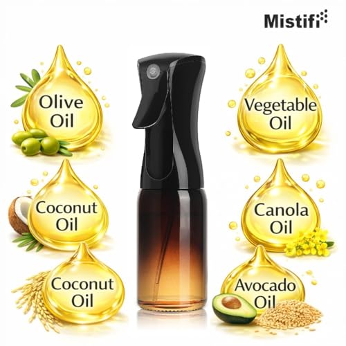 Premium Oil Sprayer for Cooking – Fine Fan Mist Olive Oil Sprayer for Air Fryer – Dark UV-Blocking Glass Bottle, Refillable, 150ml (2Pc Premium Dark Black) - style: 2Pc Premium Dark Black