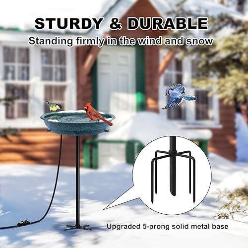BIRD WISH Heated Bird Bath, Stable 5-Prong Metal Base Thermostat Control Weather Resistance All Seasons Available 75W Heated Bird Baths for Outdoors for Winter Garden Yard Patio Lawn, Spotted Green - color: Spotted Green