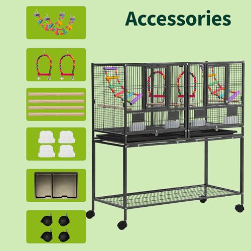 43" Big Bird cage with Stand;Stackable Cockatiel cage for Birds;Metal Large Bird cage with Divider;Flight Bird cage Large Space;Parakeet cage for Canaries,Finch,Budgie,Lovebirds