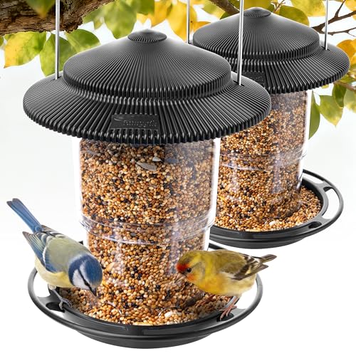 Outdoor Bird Feeder, Retractable Bird Feeder Hanging, Metal Hanger, Rainproof & Leak-Proof, Black, Pack of 2 - color: Black, Retractable Hanging，Pack of 2