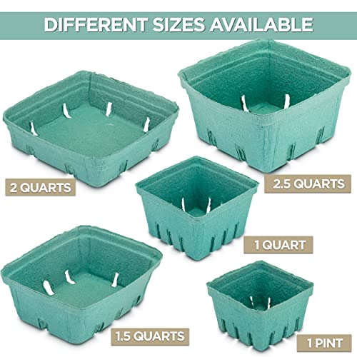 FMP Brands 44 Pack Pint Green Molded Pulp Fiber Berry Basket Produce Vented Container for Fruit and Vegetable, Farmer Market, Grocery Stores and Backyard Party