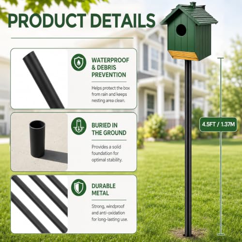 15 FT Telescoping Bird House Pole, Heavy Duty Bat House Mounting Pole | Adjustable outdoor mounting pole with ground socket for Purple Martin houses, birdhouses and bat houses in gardens and yards