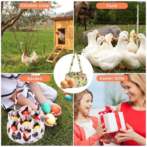 2 Pcs Egg Collecting Apron Chicken Gathering Basket with 7 Pouches Fresh Egg Holding Apron with 11 Pockets - color: White Cartoon