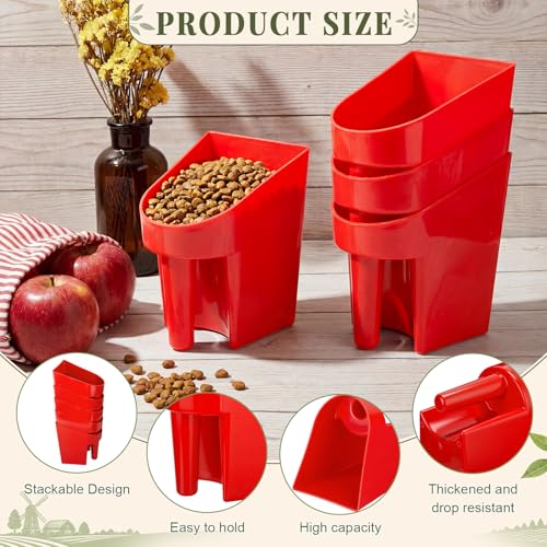 FillTouch 8 Pcs Feed Scoop 2 Qt Plastic Enclosed Heavy Duty Stackable Feed Scoop for Bird Horse Chicken Livestock Animal Ranchers Homesteaders Farmers(Red) - color: Red