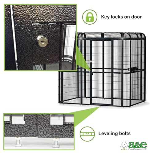 A&E Cage Co WI8662 Walk-in Bird Aviary for Parrots, 86"x62"x79" Black | Key-Lock 69"x25" Front Door, 3 Feeder Doors, Stainless Steel Bowls, Powder-Coated Finish, Room for Large Parrots - size: 86.0"L x 62.0"W x 79.0"H
