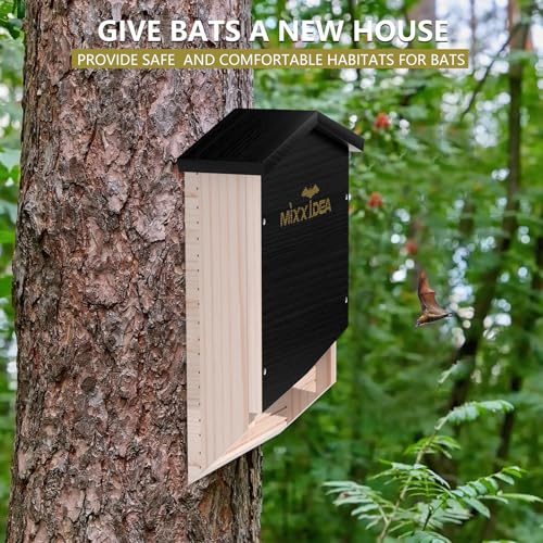 Bat House Bat Box Double Chamber Outdoor House Nursery Bat Shelter Habitatbig bat Box Handcrafted from Cedar Wood - Easy for Bats to Land and Roost - Weather Resistant & Ready to Install - color: Black 1