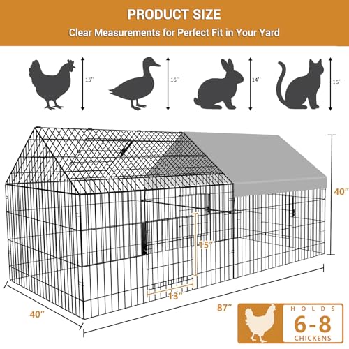 Chicken Coop 87"×40" Metal Portable Black Duck Coops Enclosure with Waterproof Cover Chickens Cage Runs for Yard Outdoor Backyard Farm Duck Pen Chicken Tractor for Rabbit, Dog, Cat,Small Animal