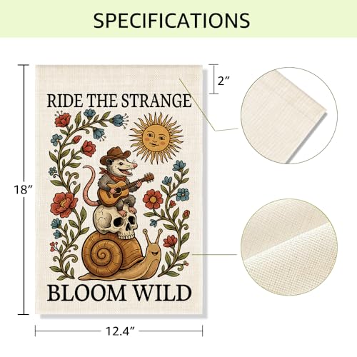 RZHV Ride The Strange Bloom Wild Double-Sided Garden Flag for Outdoor House Yard Sign Garden Decor Parade, Funny Opossum Snail Flowers Home Outdoor Banner Decoration, Motivational Lawn Patio Yard Sign - color: Bloom Wild