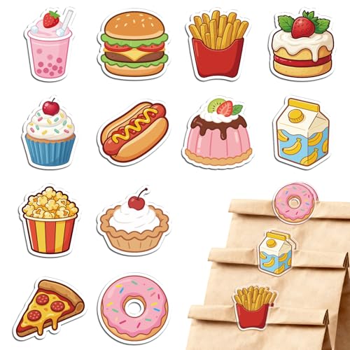 MAYJOYDIY 24Pcs 12 Styles Snack Beverage Acrylic Chip Clips Hot Dog Hamburger French Fries Bag Sealer Sealing Closures Cute Donut Popcorn Pizza Bag Clips for Food Storage Airtight Seal Grip - style: Snack Beverage