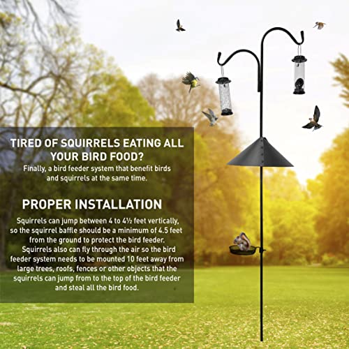 Shepherd Hook Squirrel Proof 2 Bird Feeder � Wild Bird Station - Powder Coated 90in Steel Pole � Squirrel Baffle � 2 Feeders � 1 Squirrel Peanut Feeder - 5 Prong Base � PATENT PENDING - color: Pole Included Feeder Shepherd 2