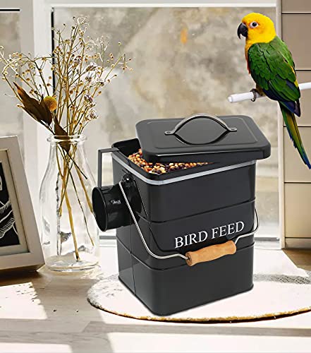 Morezi Bird seed and feed storage tin with lid Included - white-coated carbon steel - tight fitting lids - storage canister tins - Black - color: Black