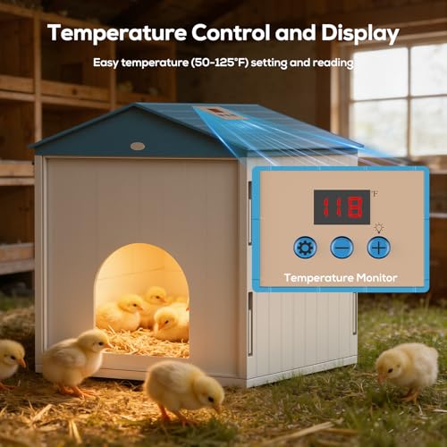 Chick Brooder Plate for Chicks Temperature Control & Display, Chicken Brooder Box for Chicks with Thermostat Fan & Light, 6.5Ft 110V Power Cord Brooder Heater 50W Chick Heat Plate 11.4"Lx11.2"W