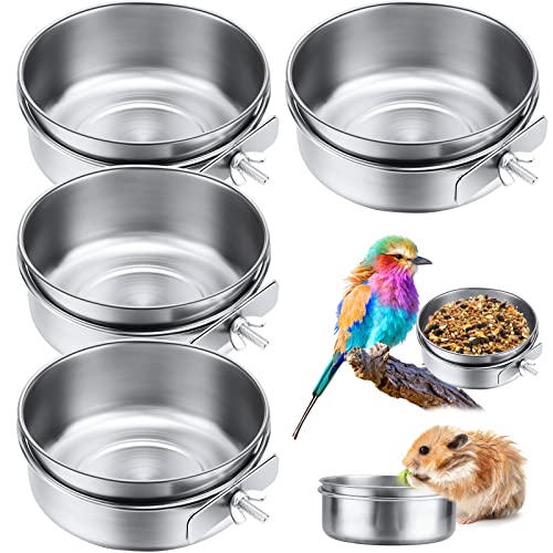 Aoriher 4 Pack Large Bird Feeding Dish Cups 30 oz Stainless Steel Parrot Feeders Food Water Cage Bowls with Clamp Holder for Cockatiel Conure Budgies Parakeet Macaw Small Dog Cat Animal