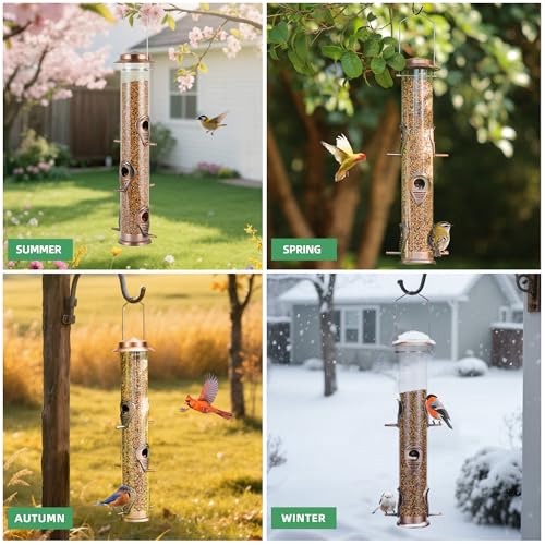2PK Metal Bird Feeders with 6 Feeding Ports,Tube Bird Feeder with Steel Hanger,Wild Bird Feeder for Outdoors Hanging, Attracting Birds in Your Lawn, Garden, Balcony (Antique Copper) - color: Antique Copper 2 PACK